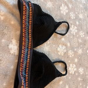 Black Knit Bikini Top with Colorful Trim